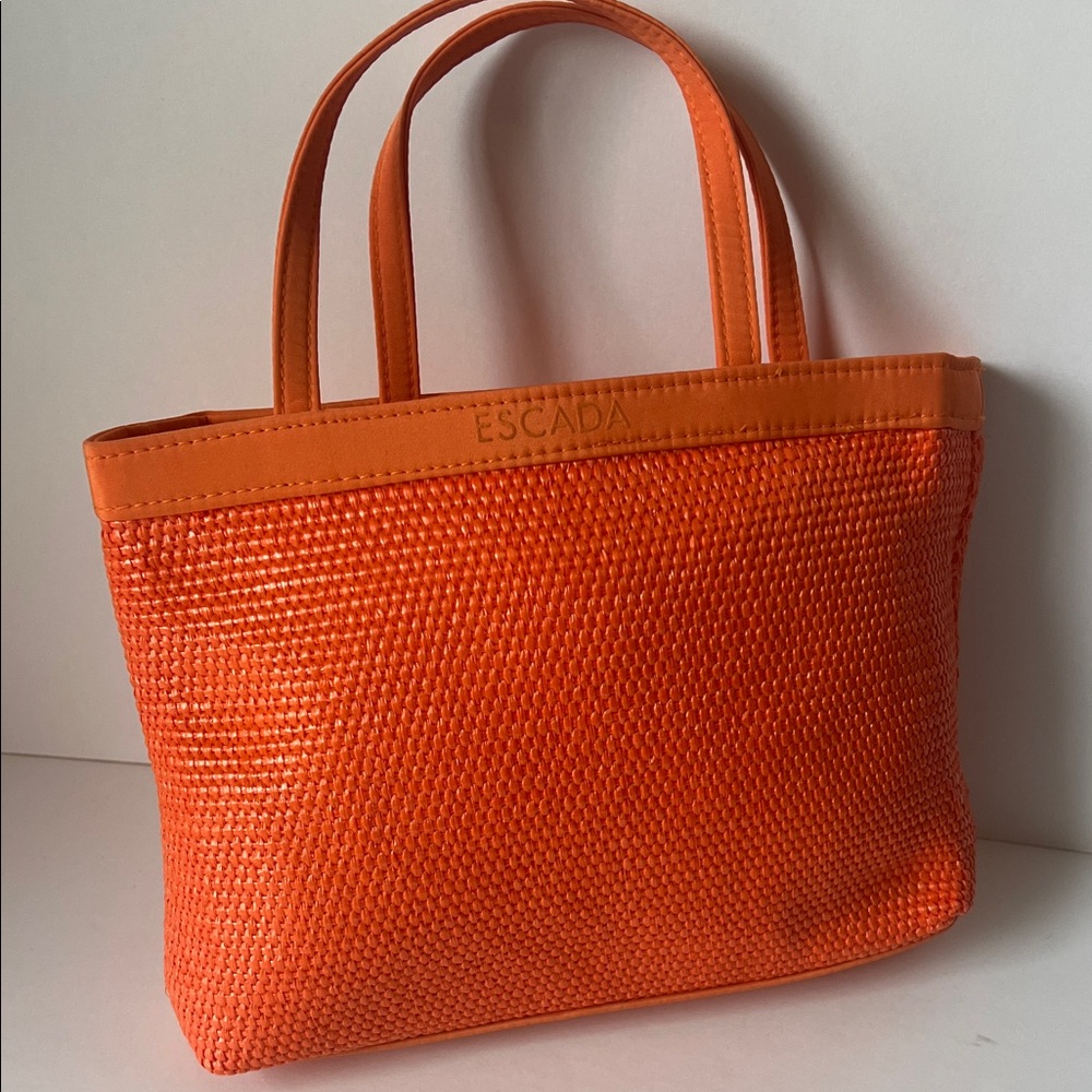 Escada Orange Woven Tote with Pink Drawstring Liner - Picture 10 of 15